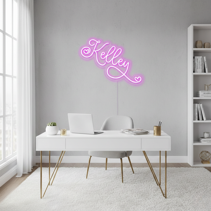 KELLEY LED Neon Name Sign by Neon.Shop adding warm LED glow to bedrooms, studios, and living spaces.