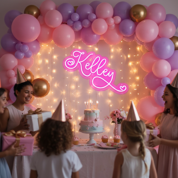 KELLEY LED Neon Name Sign by Neon.Shop adding warm LED glow to bedrooms, studios, and living spaces.