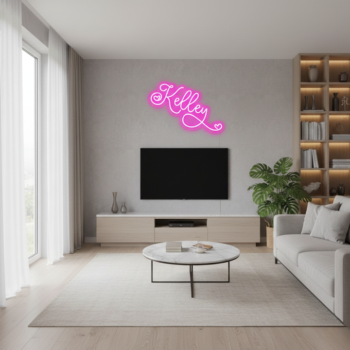 KELLEY LED Neon Name Sign by Neon.Shop adding warm LED glow to bedrooms, studios, and living spaces.