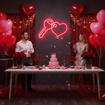 Key With Heart Valentine’s Day Neon Sign glowing on wall for romantic décor by Neon.Shop