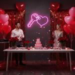 Key With Heart Valentine’s Day Neon Sign glowing on wall for romantic décor by Neon.Shop