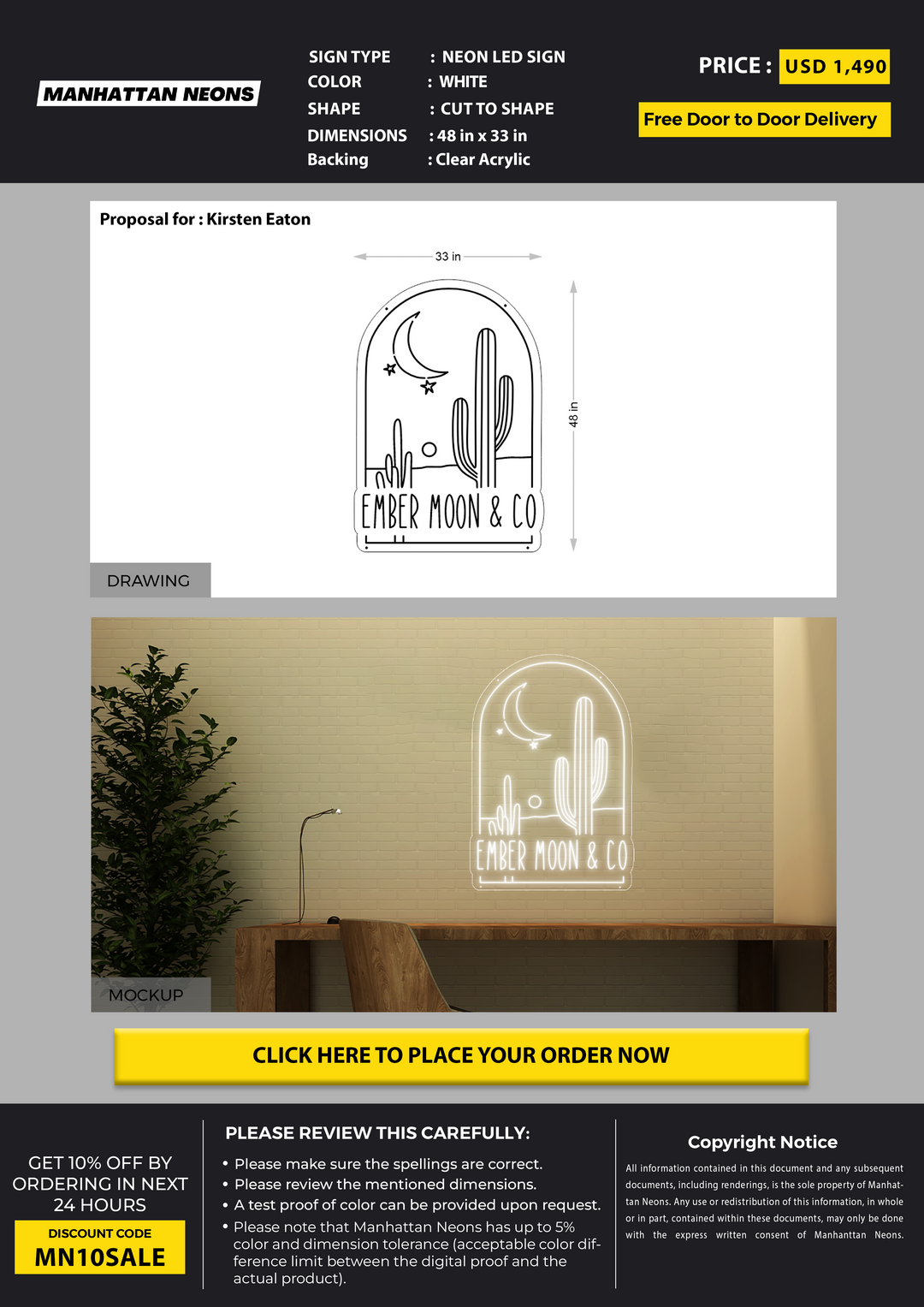 LEd neon sign for Kirsten Eaton