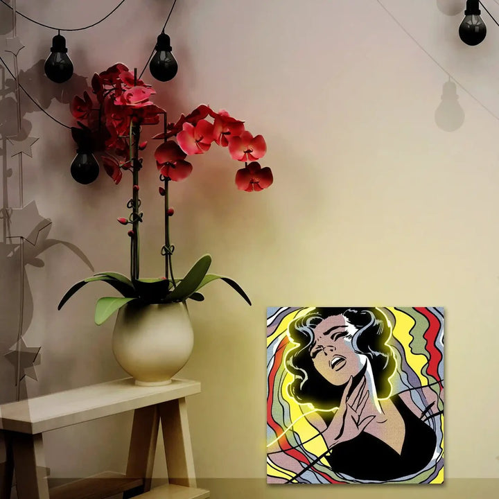 Lady in Black UV Light | Neon Artwork Illumination