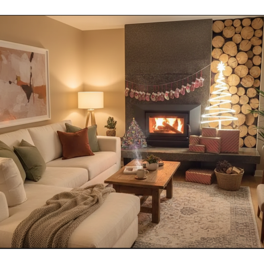 Large Modern Tree Merry Christmas Neon Sign by Neon.Shop glowing in vibrant LED light with sleek modern Christmas tree design.