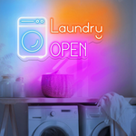 Laundry Open neon sign by Neon.Shop attracting clients to a laundromat day and night