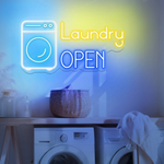 Laundry Open neon sign by Neon.Shop attracting clients to a laundromat day and night