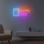 Laundry Open neon sign by Neon.Shop attracting clients to a laundromat day and night