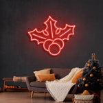 Leaves Merry Christmas Neon Sign by Neon.Shop featuring glowing leaf elements and “Merry Christmas” text for holiday décor.
