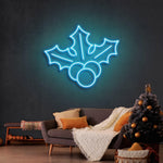 Leaves Merry Christmas Neon Sign by Neon.Shop featuring glowing leaf elements and “Merry Christmas” text for holiday décor.