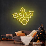 Leaves Merry Christmas Neon Sign by Neon.Shop featuring glowing leaf elements and “Merry Christmas” text for holiday décor.