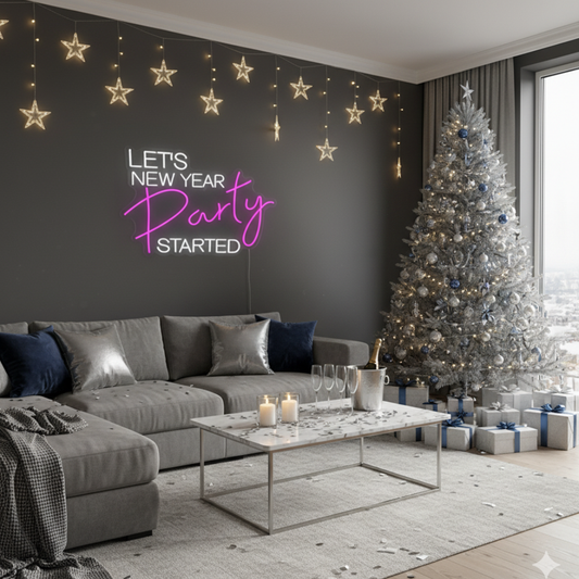 Let’s New Year Party Started LED Neon Sign by Neon.Shop for festive décor