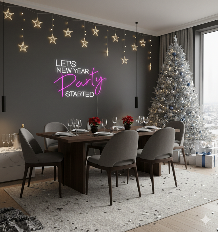 Let’s New Year Party Started LED Neon Sign by Neon.Shop for festive décor