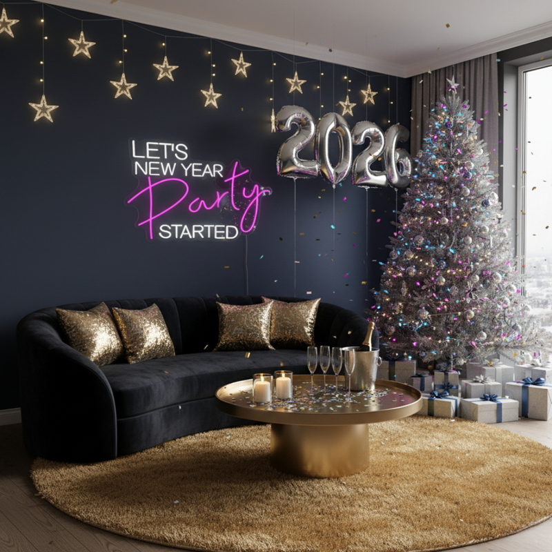 Let’s New Year Party Started LED Neon Sign by Neon.Shop for festive décor