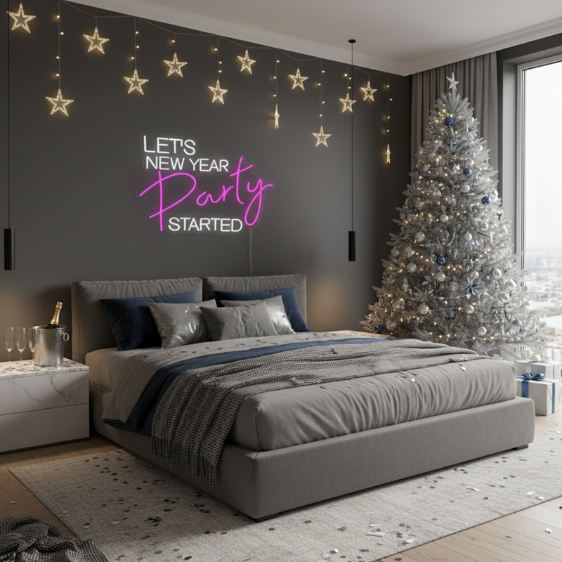 Let’s New Year Party Started LED Neon Sign by Neon.Shop for festive décor