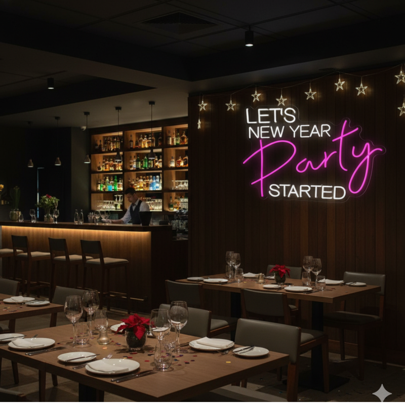 Let’s New Year Party Started LED Neon Sign by Neon.Shop for festive décor