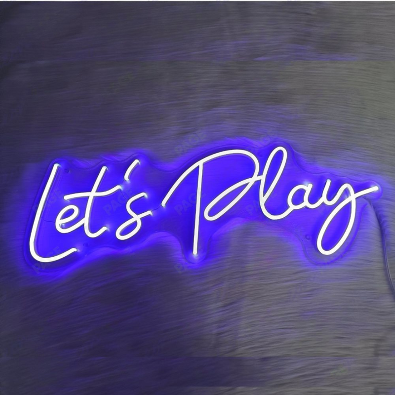 Let’s Play LED neon sign glowing brightly, perfect for gaming rooms and entertainment spaces by Neon.Shop