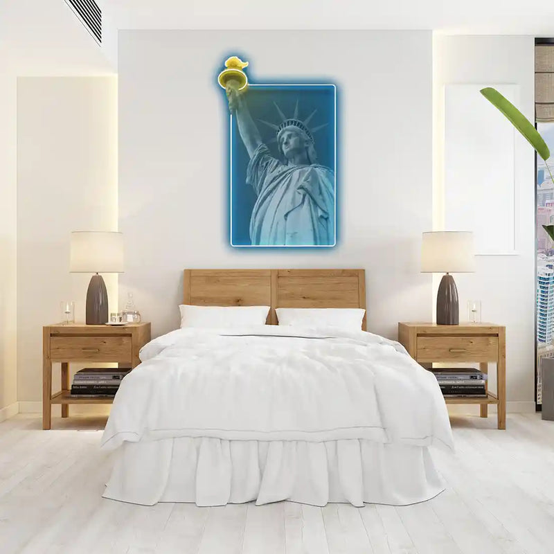 Liberty Enlightening the World UV Art LED Neon Sign with vibrant UV art glow, iconic LED wall décor by Neon.Shop