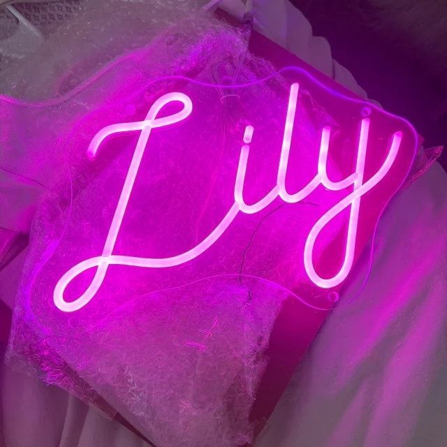 Lily LED Neon Sign, illuminated wall décor by Neon.Shop for bedrooms, offices, and celebrations.