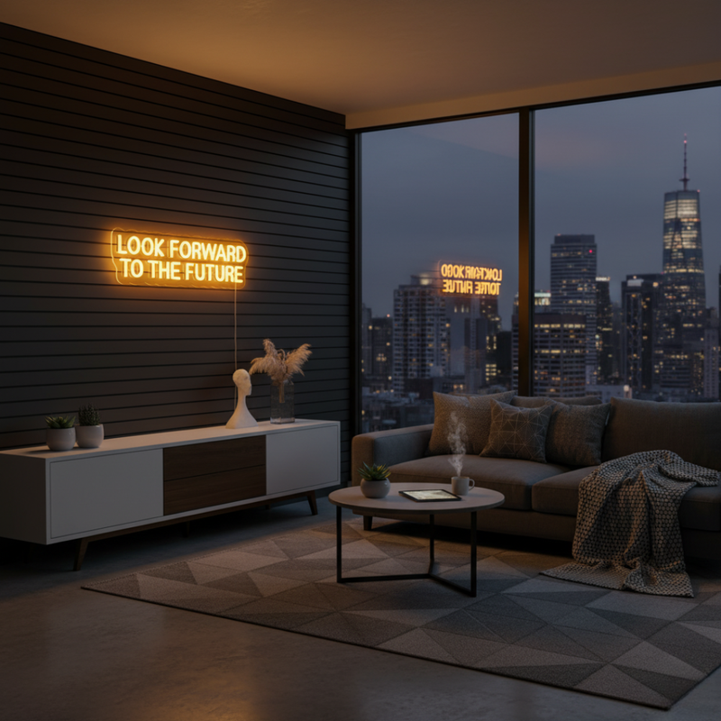 Look Forward To the Future” Inspirational Neon Sign by Neon.Shop – bright LED quote décor for modern interiors