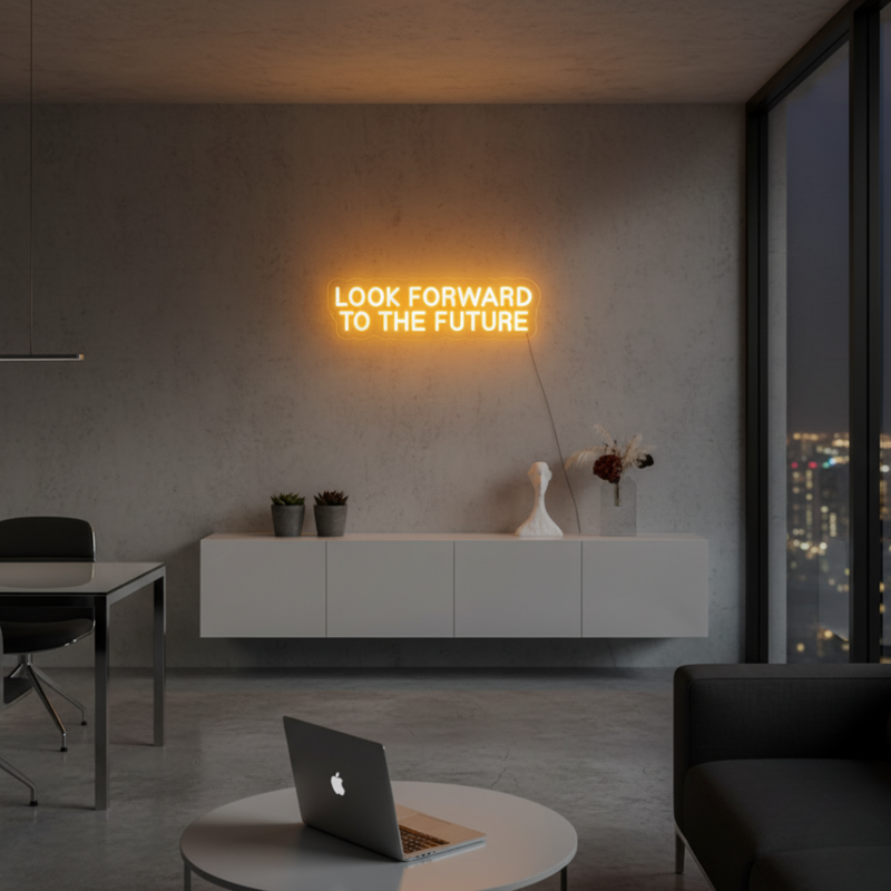 Look Forward To the Future” Inspirational Neon Sign by Neon.Shop – bright LED quote décor for modern interiors