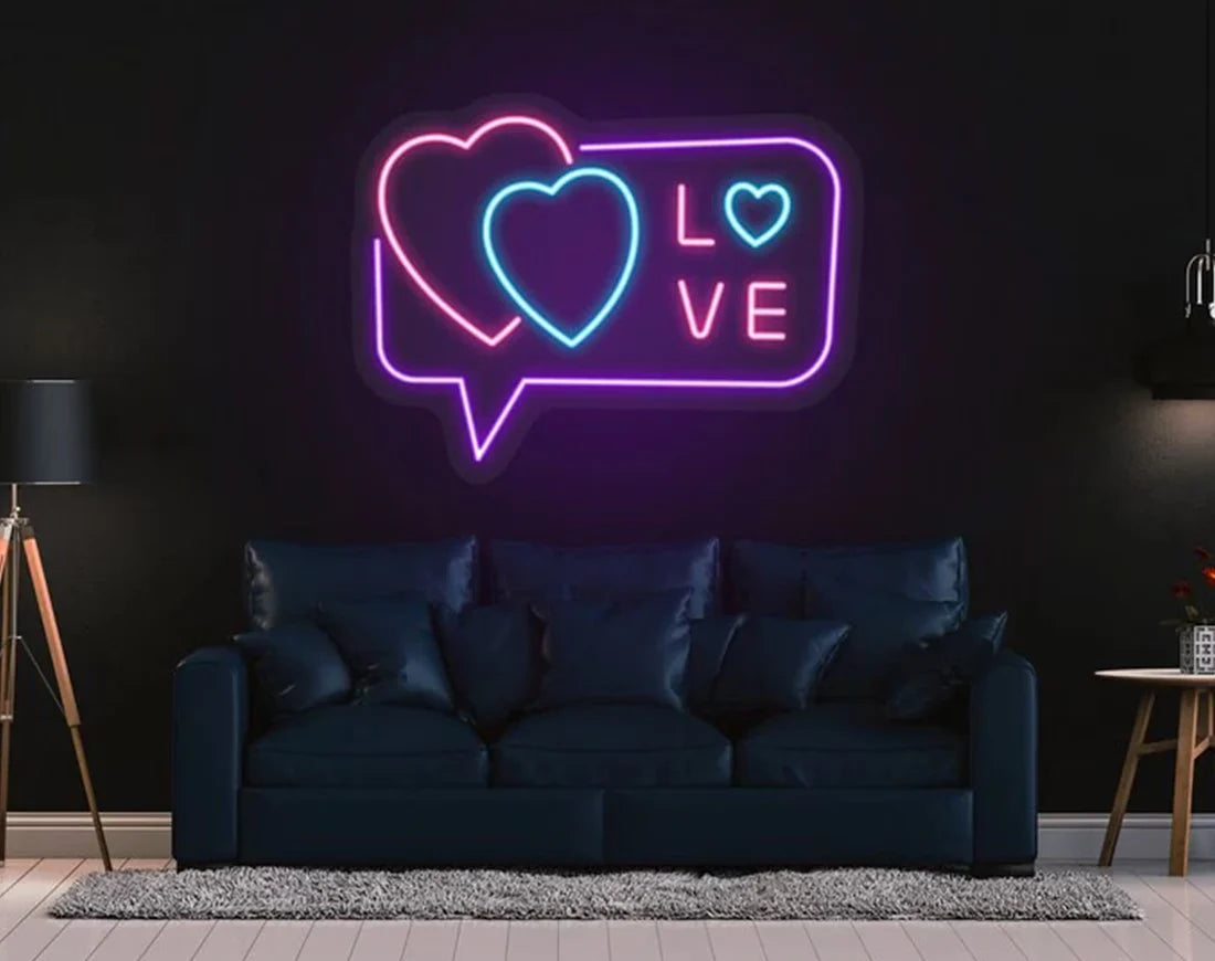 Love Found Online Couple Valentine’s Day neon sign glowing in vibrant LED lights, romantic wall décor by Neon.Shop