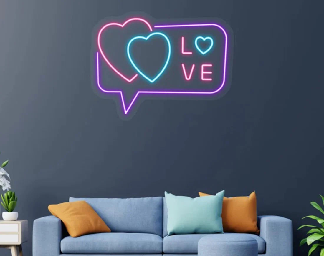 Love Found Online Couple Valentine’s Day neon sign glowing in vibrant LED lights, romantic wall décor by Neon.Shop