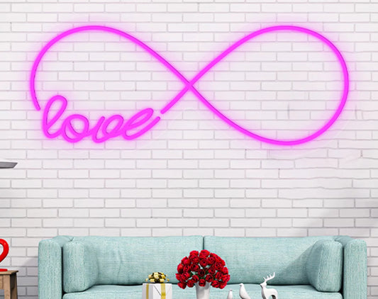 Love Infinity Valentine’s Day LED neon sign glowing with romantic light, symbolizing eternal love by Neon.Shop