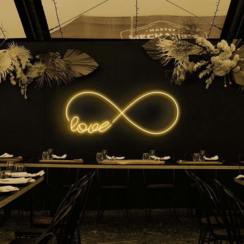 Love Infinity Valentine’s Day LED neon sign glowing with romantic light, symbolizing eternal love by Neon.Shop