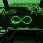 Love Infinity Valentine’s Day LED neon sign glowing with romantic light, symbolizing eternal love by Neon.Shop