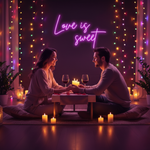 Love Is Sweet Valentine’s Day neon sign glowing in warm LED lights, romantic wall décor by Neon.Shop