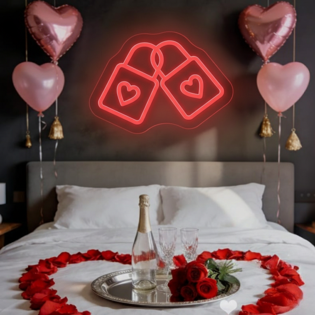 Love Lock Valentine’s Day Neon Sign displayed in café, wedding, or proposal setup by Neon.Shop