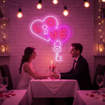 Love Lock Valentine’s Day neon sign glowing in LED light, heart-shaped romantic wall décor by Neon.Shop.