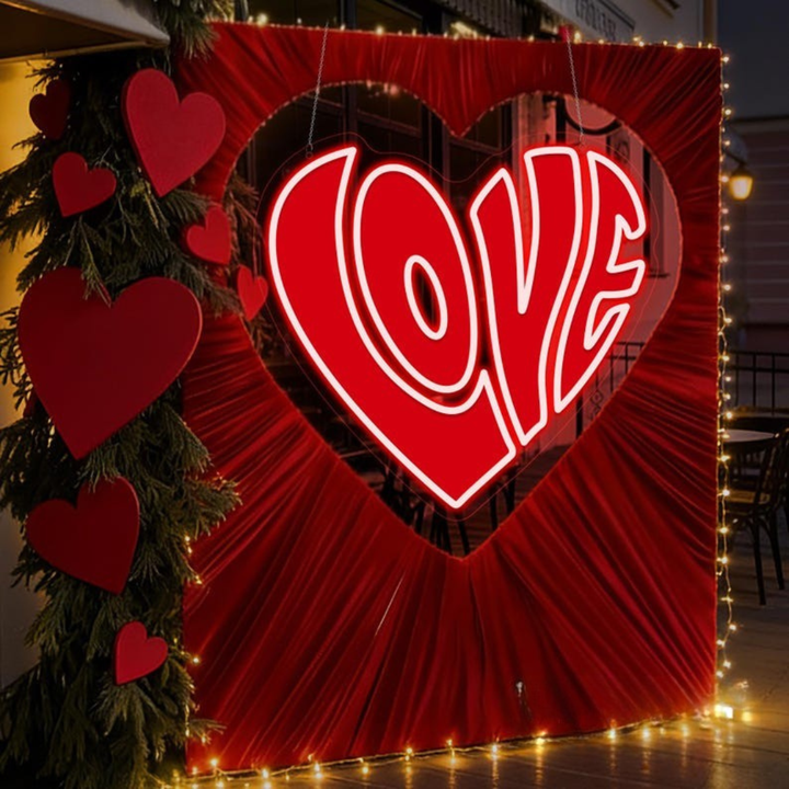 Love UV Printed Valentine’s Day Neon Sign illuminating romantic interiors by Neon.Shop