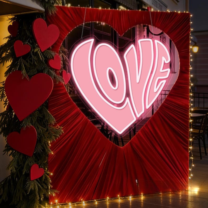 Love UV Printed Valentine’s Day Neon Sign illuminating romantic interiors by Neon.Shop