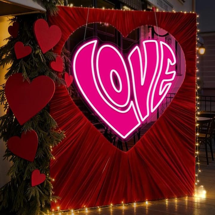 Love UV Printed Valentine’s Day Neon Sign illuminating romantic interiors by Neon.Shop