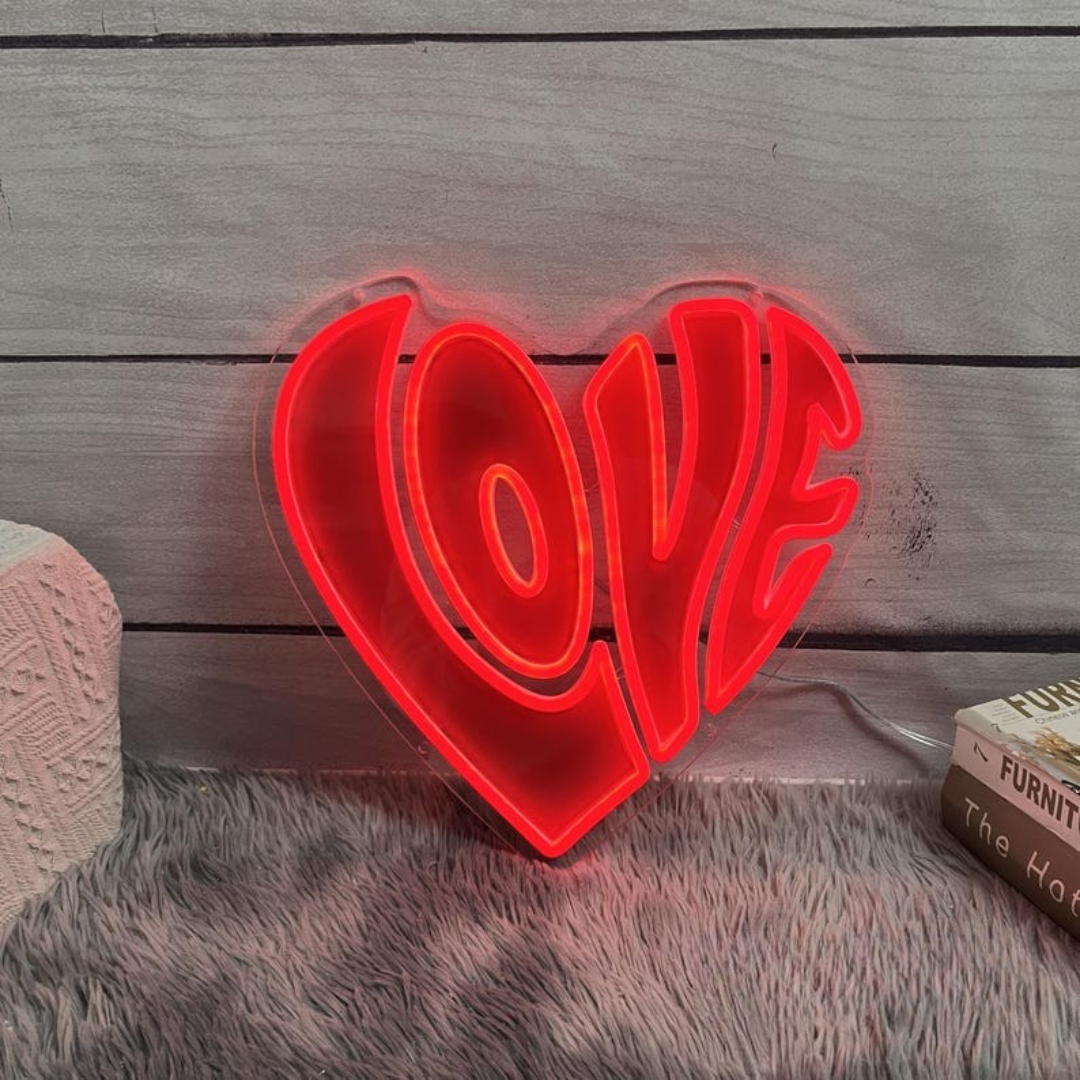 Love UV Printed Valentine’s Day Neon Sign illuminating romantic interiors by Neon.Shop