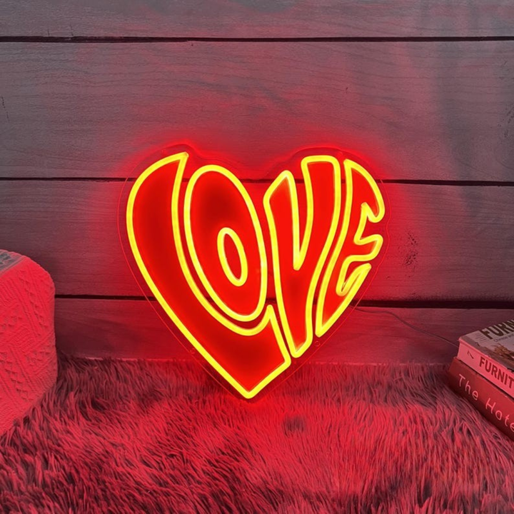 Love UV Printed Valentine’s Day Neon Sign illuminating romantic interiors by Neon.Shop