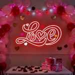 Love Valentine’s Day LED neon wall art by Neon.Shop glowing in warm romantic light, perfect for Valentine décor, bedrooms, cafés, and gifts
