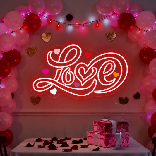 Love Valentine’s Day LED neon wall art by Neon.Shop glowing in warm romantic light, perfect for Valentine décor, bedrooms, cafés, and gifts