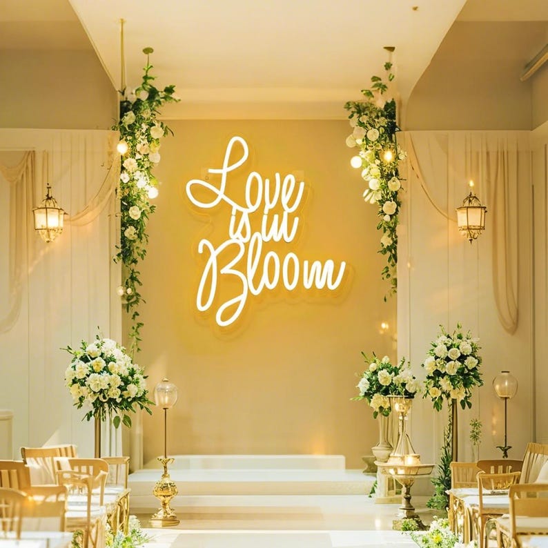 Love Is in Bloom wedding reception LED neon sign by Neon.Shop
