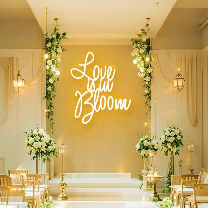 Love Is in Bloom wedding reception LED neon sign by Neon.Shop