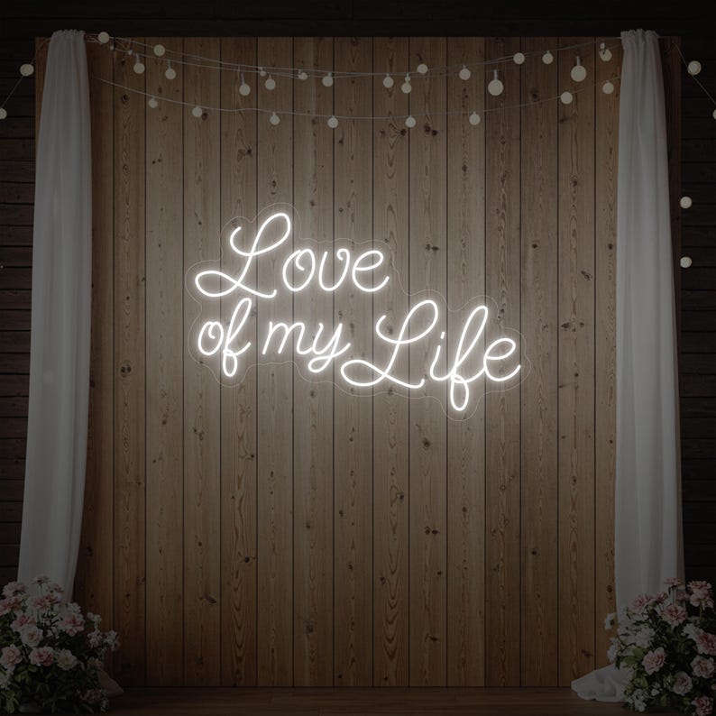 Love of My Life wedding LED neon sign glowing in cool white – Neon.Shop