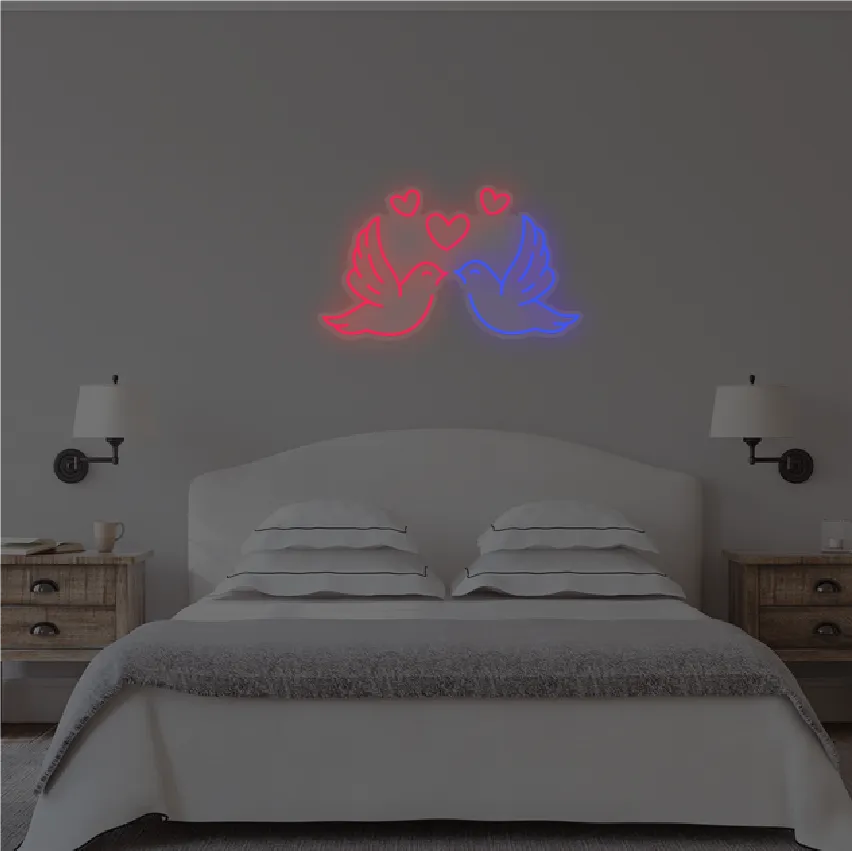 Lovebirds Neon Light Valentine's Day Neon Sign by manhattanneons.com – A glowing tribute to love and companionship.