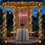 Lovers with arrow inside the heart Valentine’s Day LED neon sign glowing in romantic pink tones by Neon.Shop