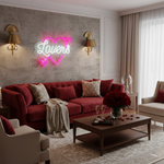 Lovers with arrow inside the heart Valentine’s Day LED neon sign glowing in romantic pink tones by Neon.Shop