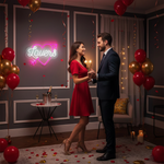 Lovers with arrow inside the heart Valentine’s Day LED neon sign glowing in romantic pink tones by Neon.Shop