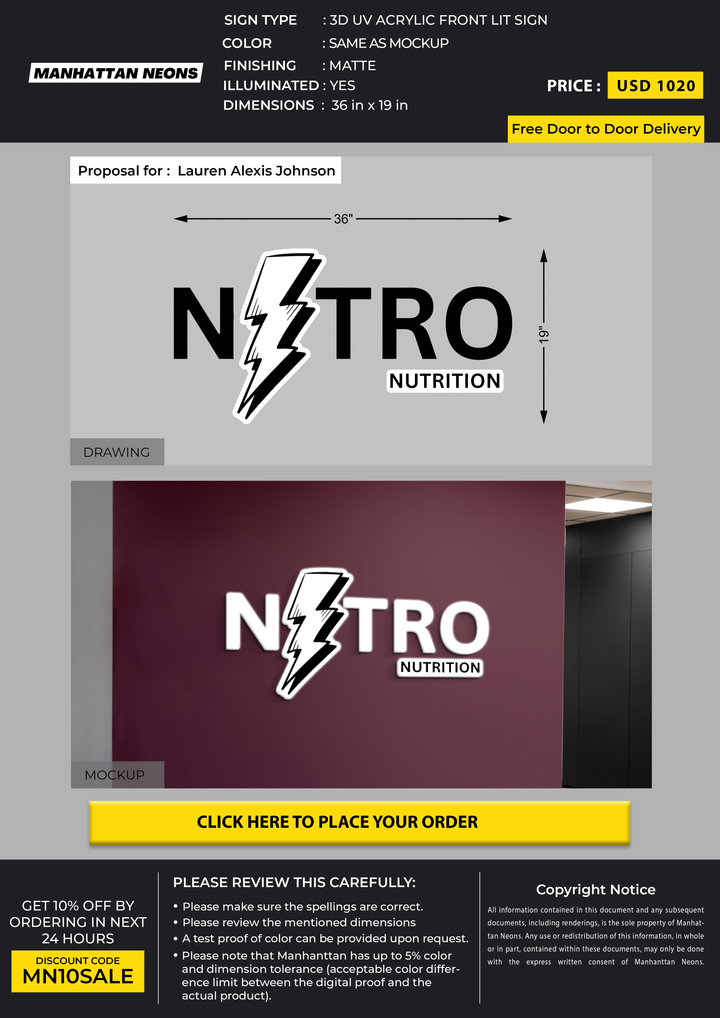 3D UV Acrylic Front-lit Sign For Lauren Alexis Johnson