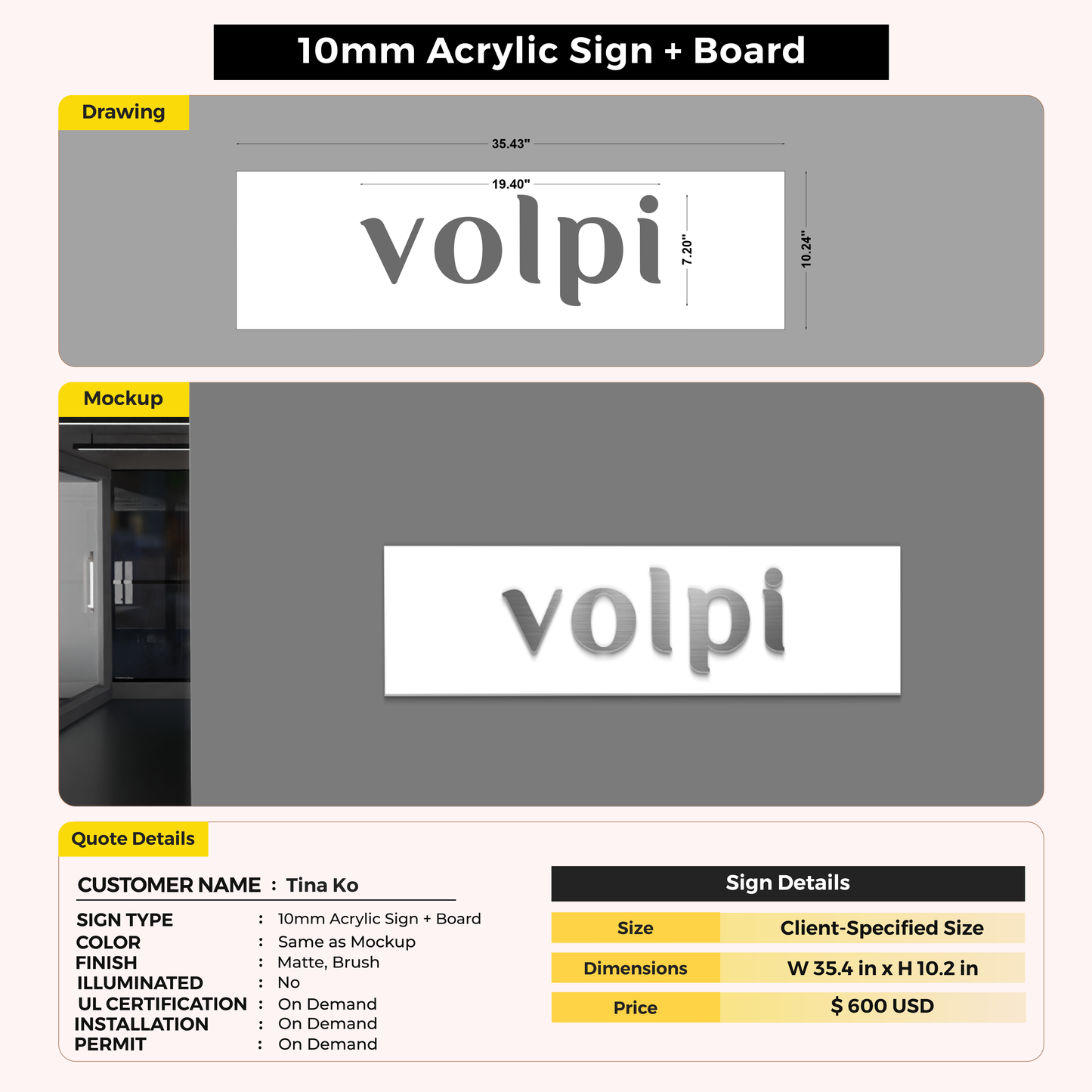 10mm Acrylic Sign + Board for Tina Ko