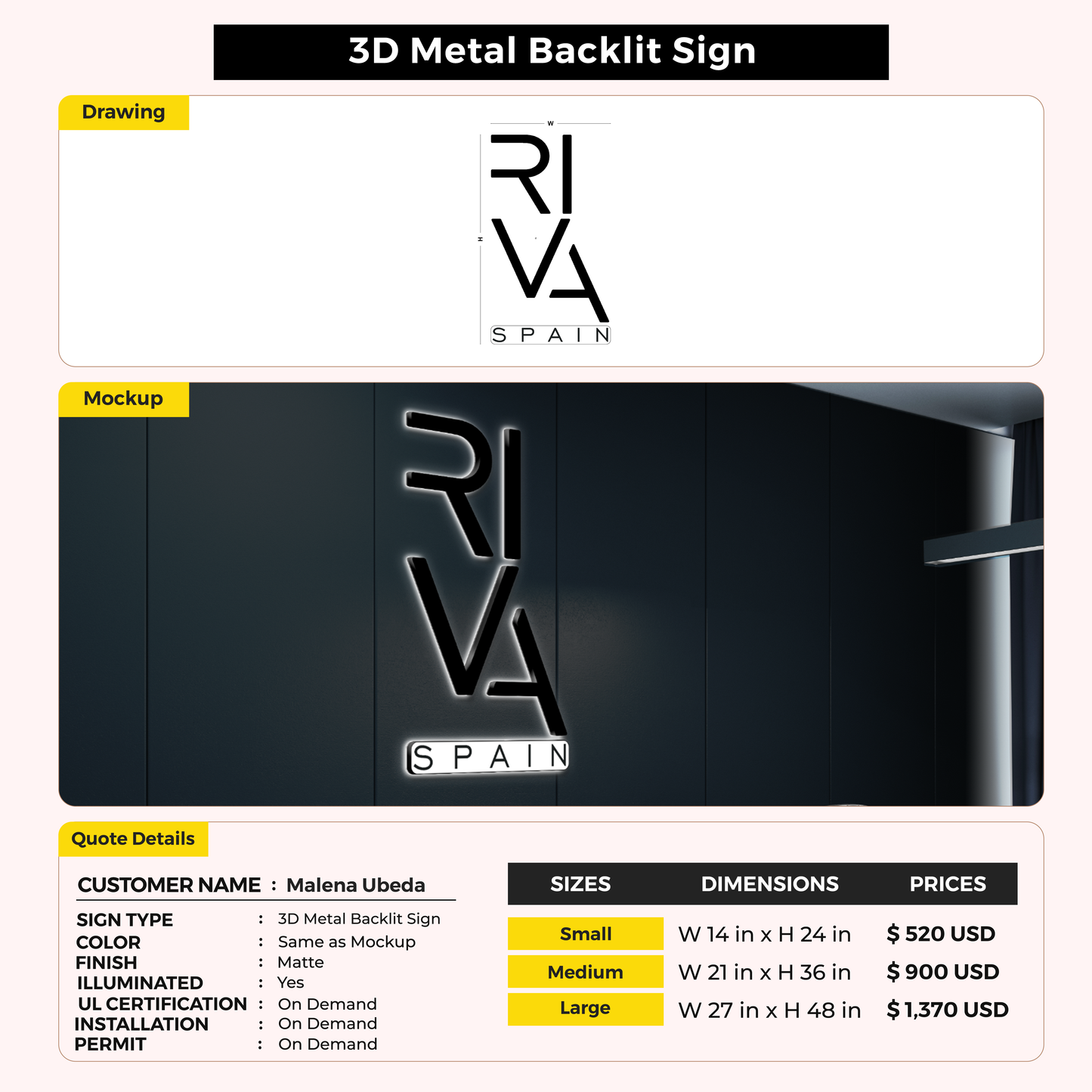 Business signage for Malena Ubeda Vilaplana