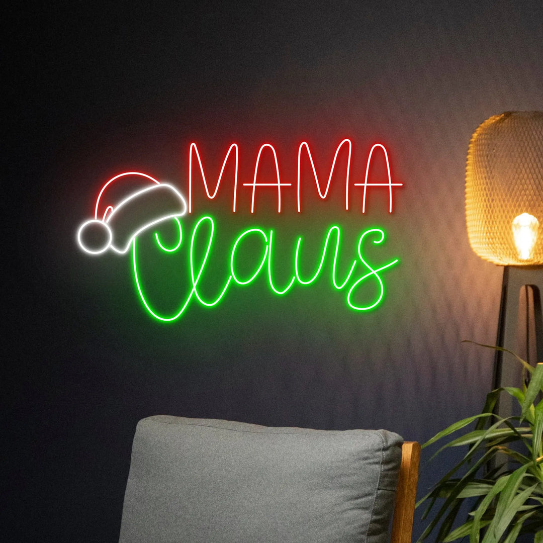 Mama Claus Merry Christmas Neon Sign by manhattanneons.com - Celebrate the season with this fun Mama Claus neon sign.